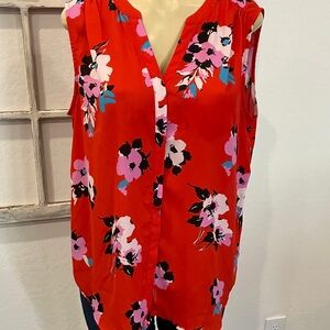 Chelsea & Theodore Vibrant Red Floral Blouse